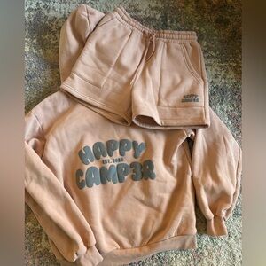 Happy Camper Women's Tan Hoodie and Shorts Set